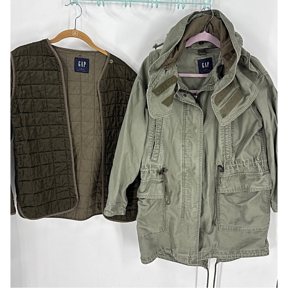 Gap vintage Military Parka coat with removable hood Quilted Liner SP
